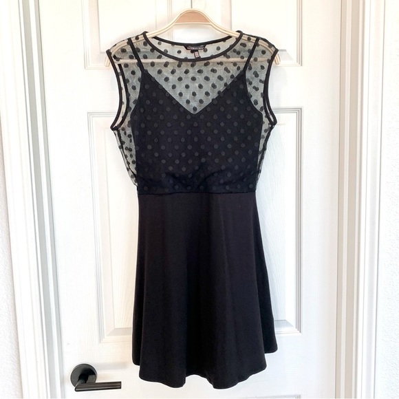 Victoria's Secret Dresses & Skirts - NWOT Victoria’s Secret Black Modal Polka Dot Mesh Overlay Fit & Flare Mini Dress